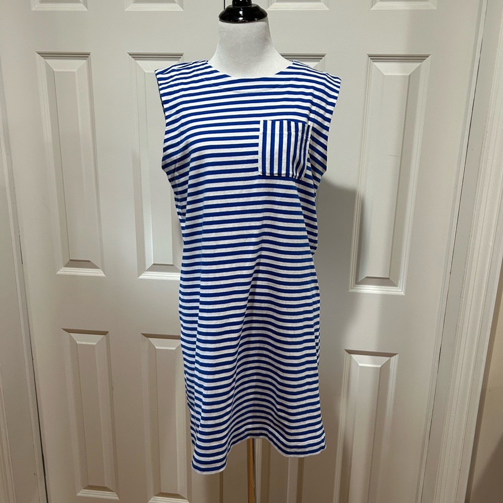 Blue and White Striped Sleeveless Loft Summer Dress